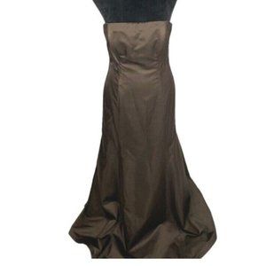 New $2,860 Monique Lhuillier Chocolate 100% Silk Ball Gown Dress Size 10